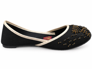 Black Embroidered Khussa with Gold Beadwork
