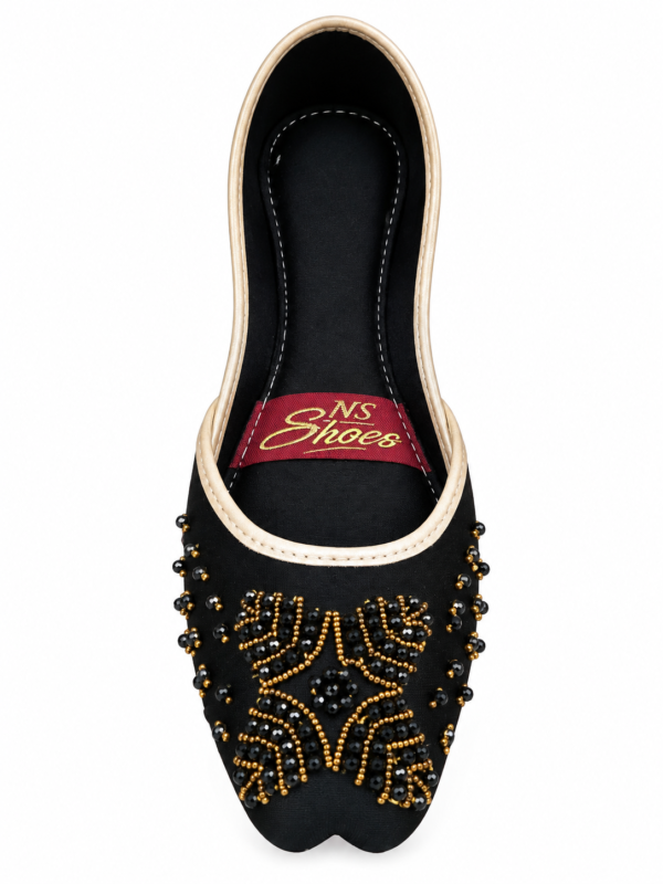 Black Embroidered Khussa with Gold Beadwork