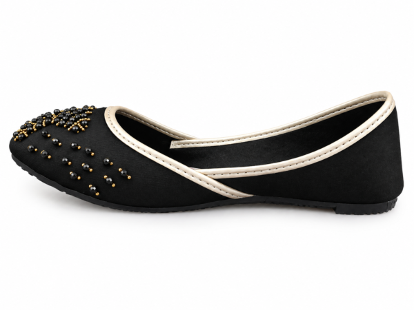 Black Embroidered Khussa with Gold Beadwork